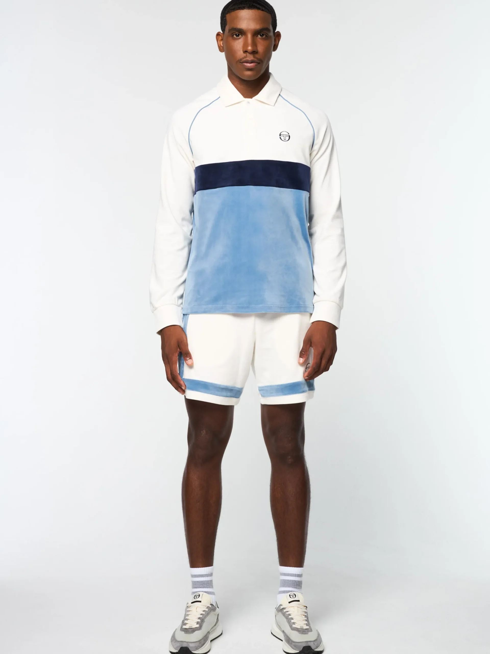 Fashion Noci Velour Long Sleeve Polo- Velour|Polos