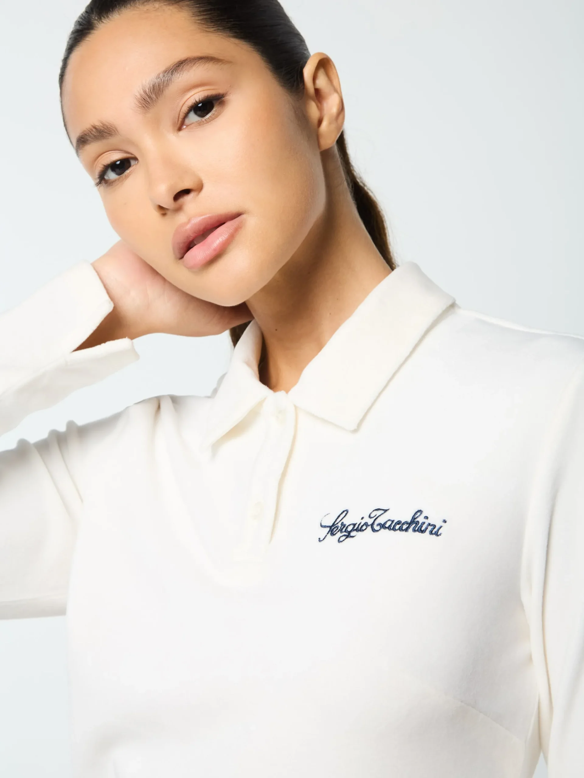 Fashion Veneto Velour Long Sleeve Polo- Women Velour|Tops And Sports Bras